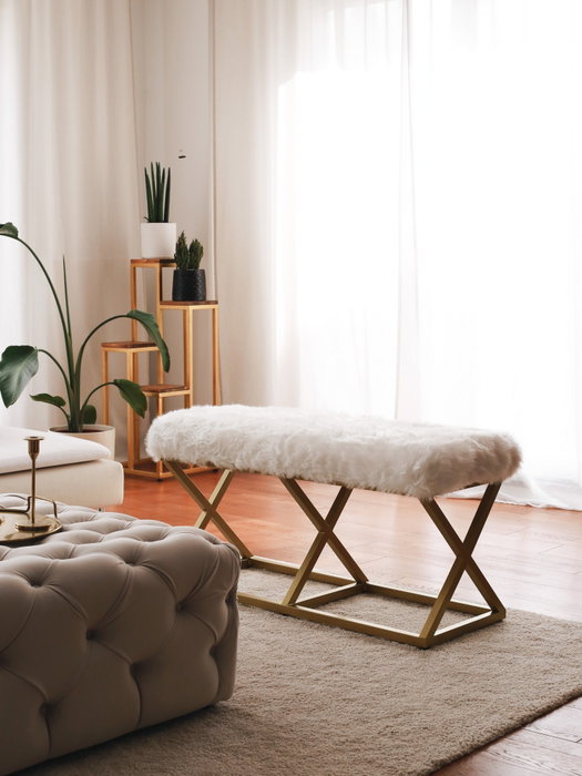 Atelier Del Sofa Capraz Pelush Banco Oro Blanco 100cm Ancho x 50cm Alto x 40cm Profundo